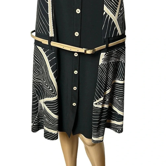 dress,retro vibe,40’s,abstract,🇨🇦,PTP 17-20 drop waist. Faux button front belted - Picture 4 of 14